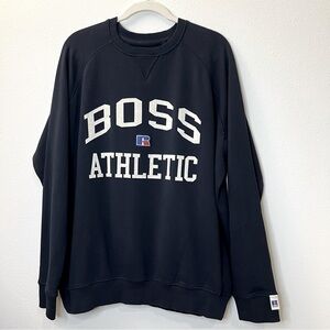 BOSS X Russell Athletics Men’s Relaxed-Fit Crew Sweatshirt, Navy, Size XL. 0105.